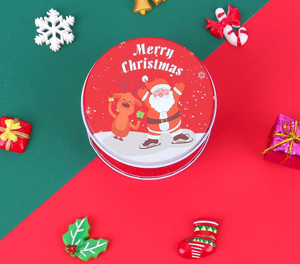 4 Pack Small Christmas Candy Jars with Lids - Empty Round Tin Boxes for Holiday Treats, Biscuits, Chocolates & Party Gifts | Perfect for Christmas Celebrations, Office Treats & Festive Gift Giving