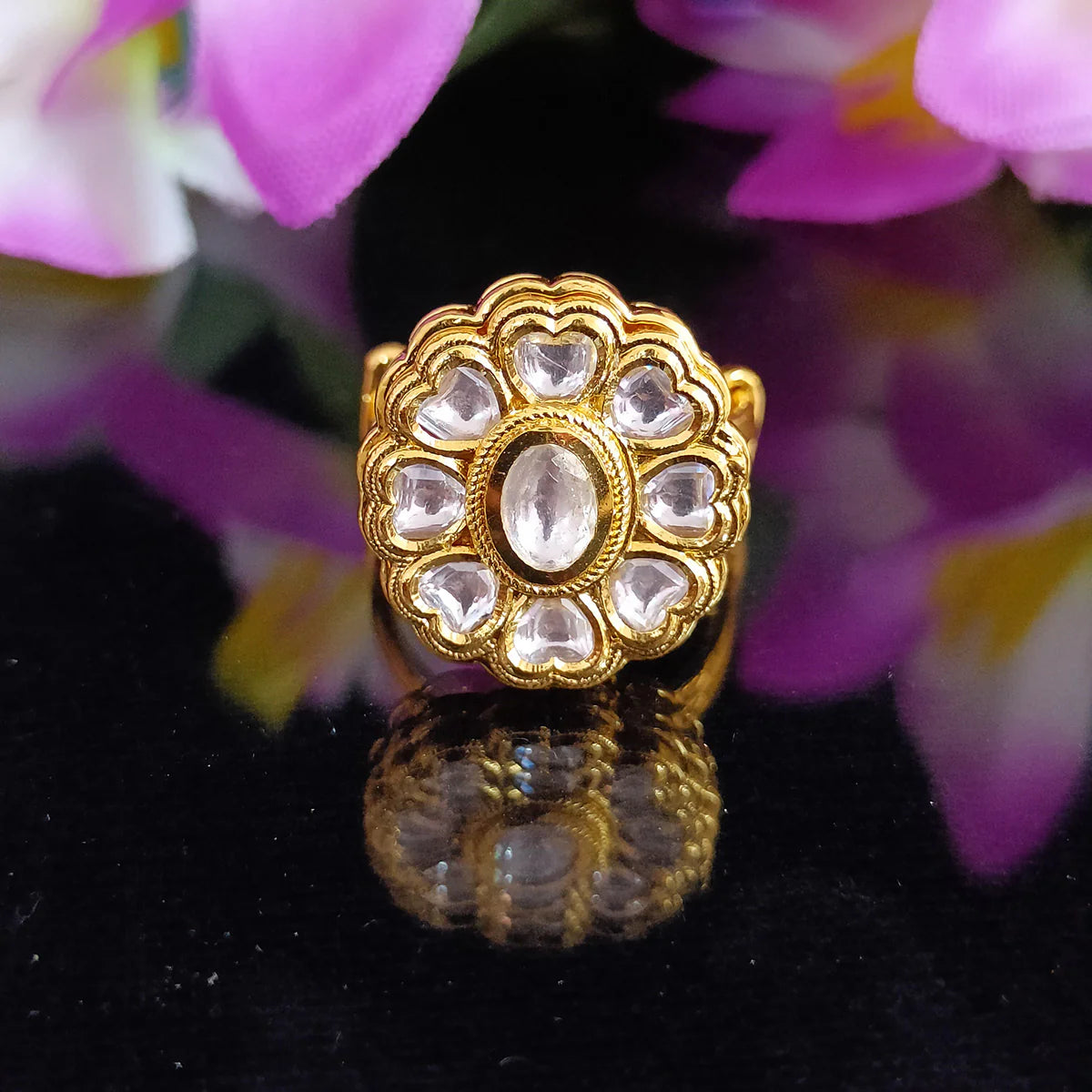 Exquisite Gold Plated Kundan Ring for Women - Elegant Indian Jewelry (Design 67) | Perfect for Weddings, Parties & Ethnic Fashion Accessories
