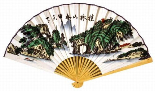 20 Inch Classic Oriental Feng Shui Wall Fan with Mountain Design - Handcrafted Asian Decor for Home, Office & Meditation Spaces