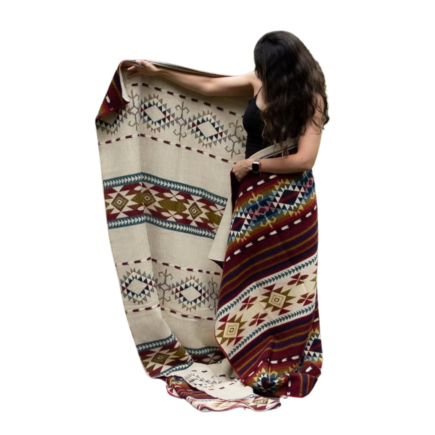 Premium Alpaca Wool Blanket 80x90 Inches - Hypoallergenic, Ultra Soft & Lightweight, Handwoven Queen Size Throw - Warm Red Tones for Bed, Sofa & Cozy Home Decor