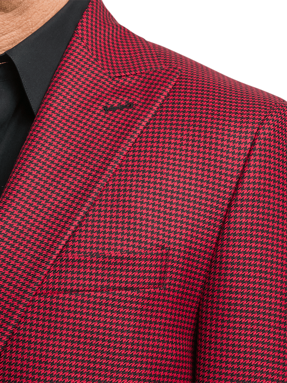 Premium Wool Houndstooth Single-Breasted Peak Lapel Blazer for Men - Classic Black/Red Checkered Pattern | Formal Business Attire & Special Occasion Wear