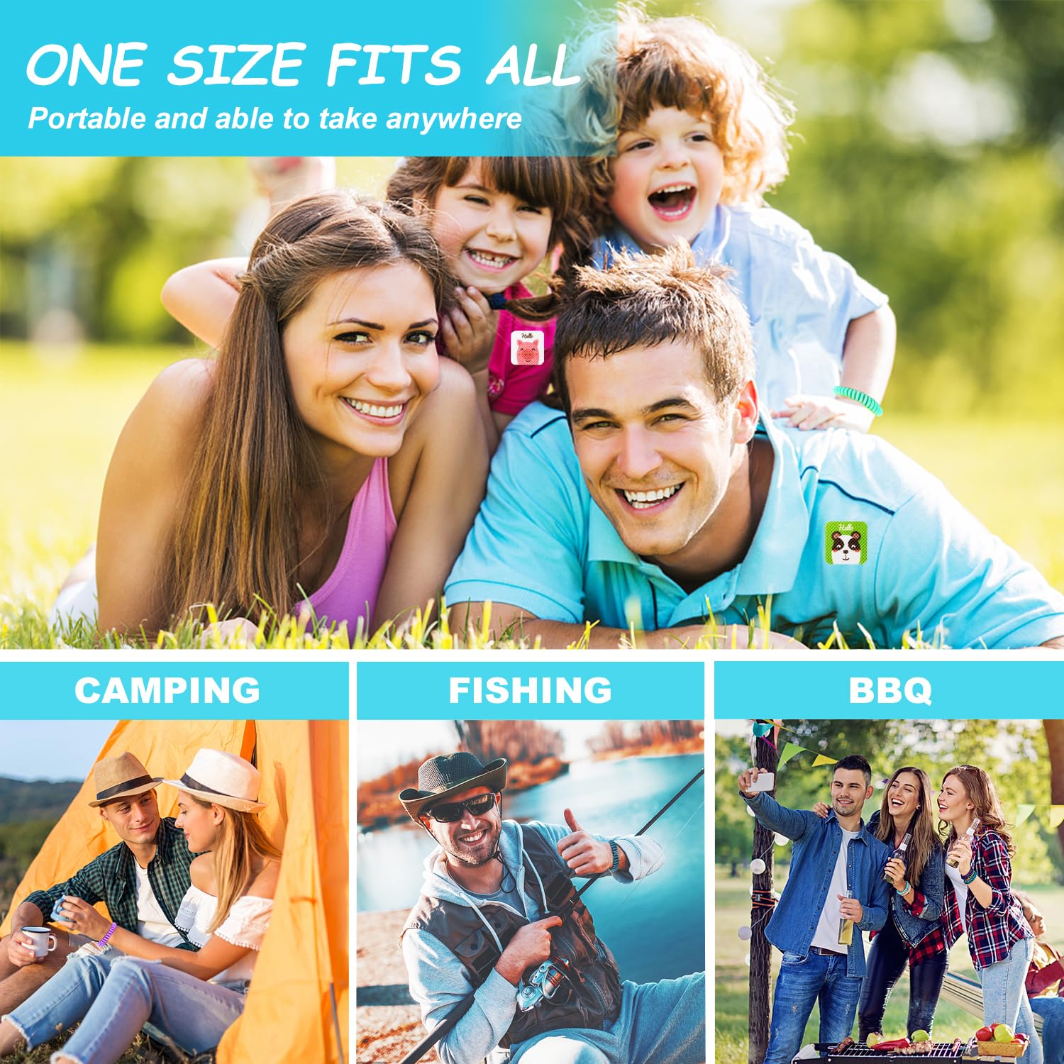 54 Pack DEET-Free Mosquito Repellent Bracelets & 60 Smile Patches - Natural Insect Repellent Wristbands for Kids & Adults - Outdoor Camping, Hiking, Fishing, Travel, and Backyard BBQs