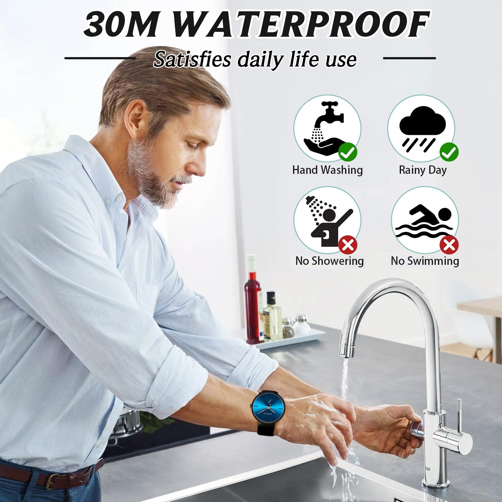 Ultra-Thin Minimalist Waterproof Men's Watch - Slim Dress Watch with Genuine Leather Band for Business & Casual Wear | Unisex Wristwatch for Office, Dating & Everyday Use