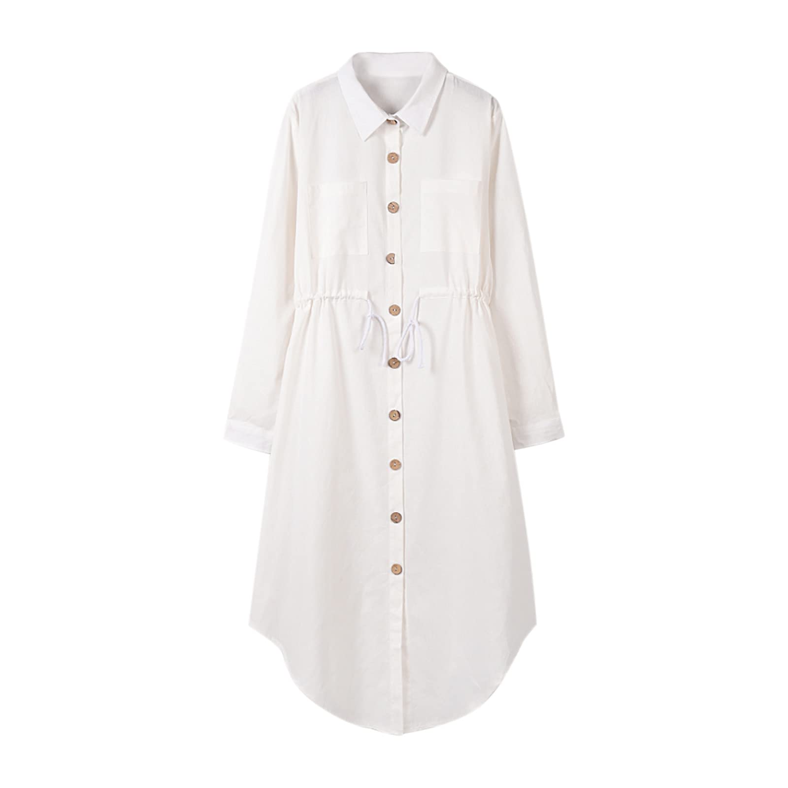 TUDUOMS Women's Oversized White A-Line Maxi Shirt Dress - Long Sleeve Tie Waist Flowy Casual Dress for Summer | Perfect for Beach Outings, Brunch Dates & Vacation Wear