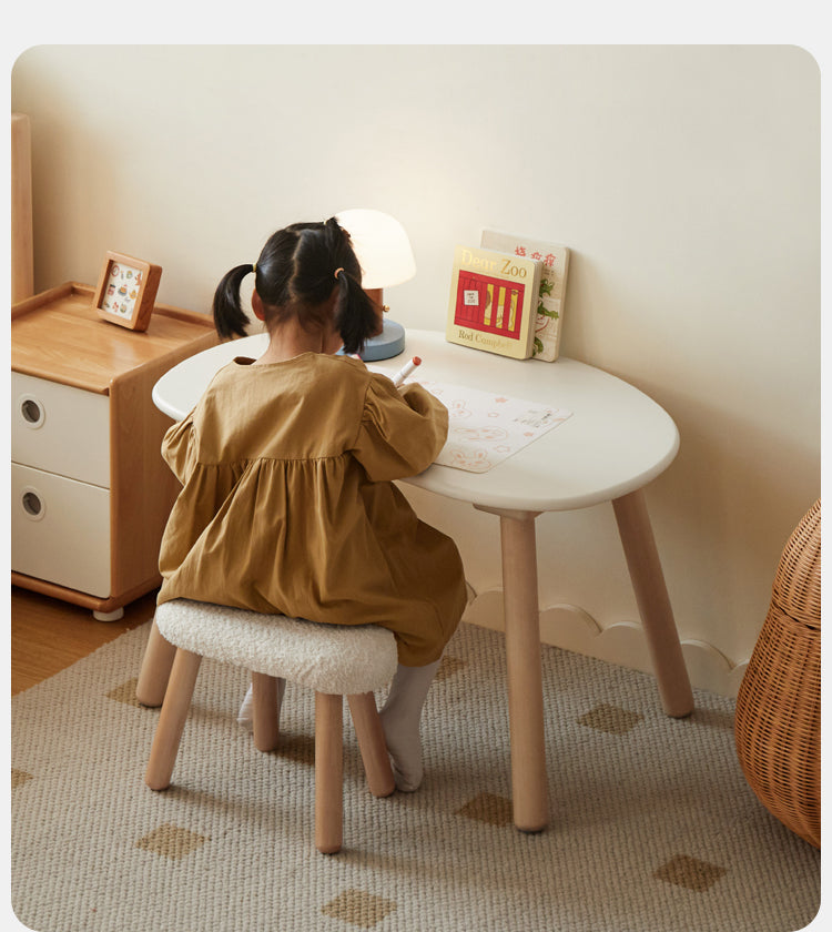 Handmade Birch Solid Wood Kids Study Desk - Ergonomic Peanut-Shaped Table for Children's Learning, Writing & Drawing - Perfect for Home, Classroom & Playroom