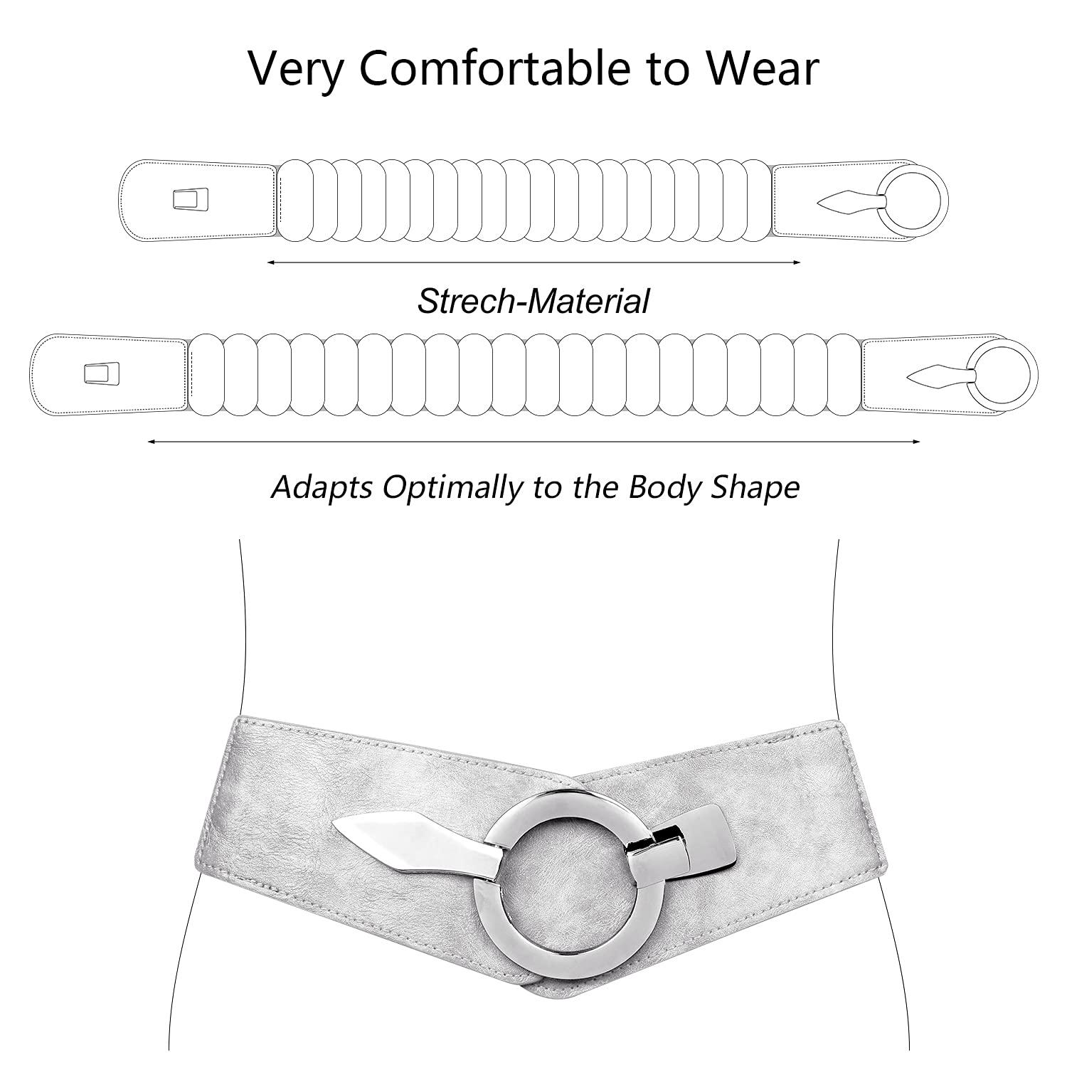 SUOSDEY Women's Fashion Wide Elastic Belt - Stretch Waist Belt with Easy Silver Buckle for Dresses & Skirts | Perfect for Office Wear, Casual Outfits & Special Occasions
