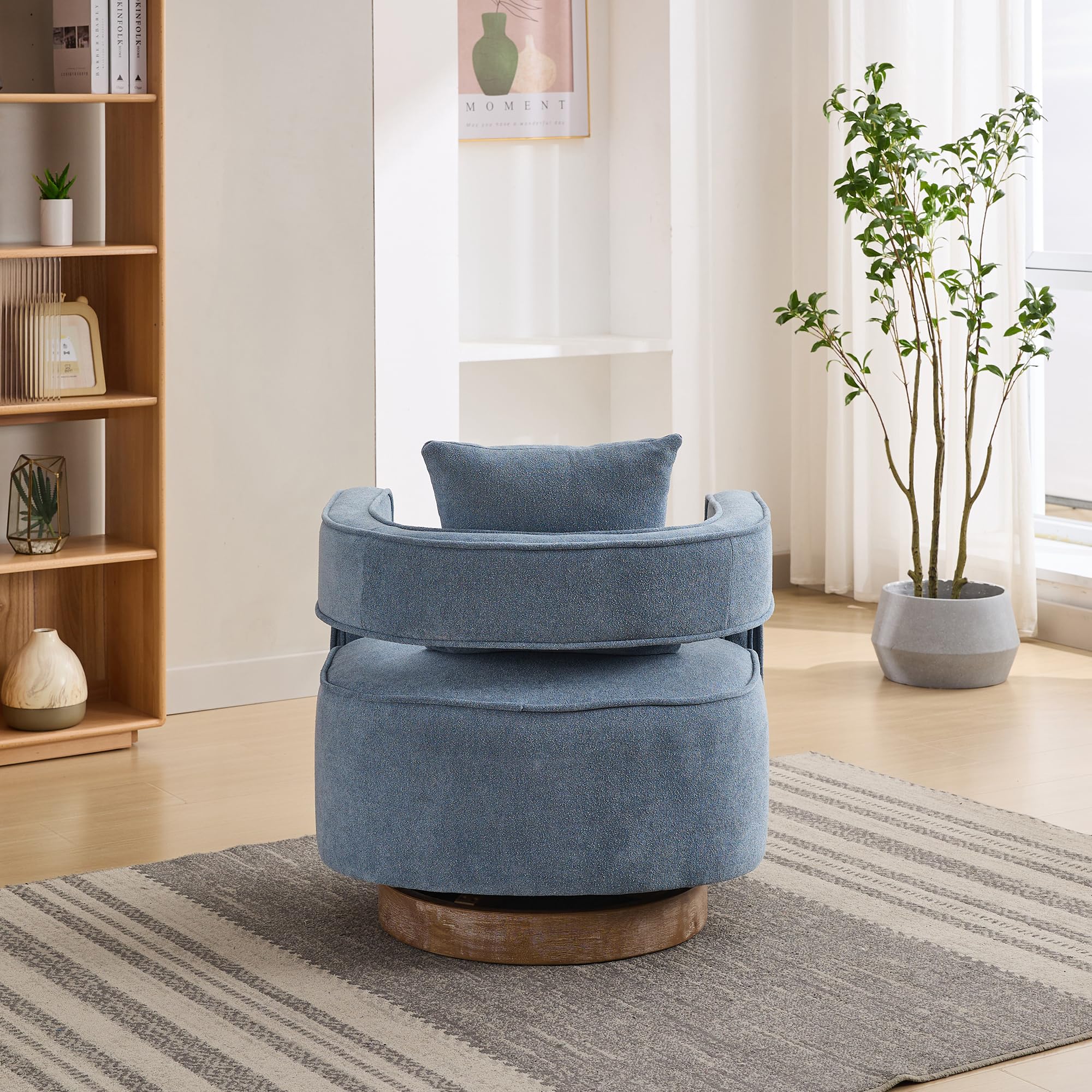 KEIKI Swivel Accent Chair - Comfortable Open Back Sofa Chair with 360° Rotation, Modern Club Armchair for Living Room, Bedroom, Nursery, Office & Hotel Lounge - Soft Blue Fabric - Perfect for Relaxing, Reading & Small Space Decor