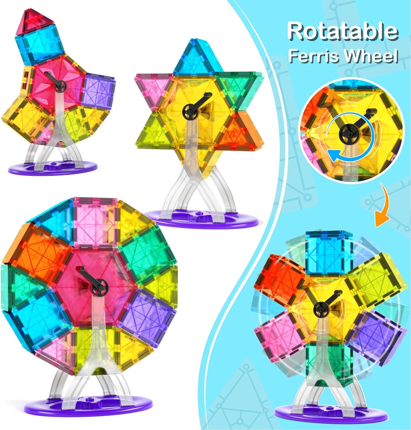 Jasonwell 100-Piece Magnetic Tiles Building Blocks Set - STEM Educational Construction Toys for Kids Ages 3-10, Preschool Learning Toys for Boys & Girls - Perfect for Classroom, Birthday & Christmas Gifts - Develops Creativity & Fine Motor Skills Through Building Castles, Robots & More