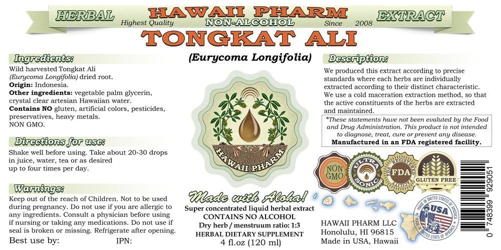 Premium Tongkat Ali (Eurycoma Longifolia) Alcohol-Free Liquid Extract - 100% Natural Herbal Supplement - 2x32 fl.oz - Made in USA by Hawaii Pharm - Boost Energy, Vitality & Performance - Perfect for Athletes, Fitness Enthusiasts & Natural Wellness Seekers