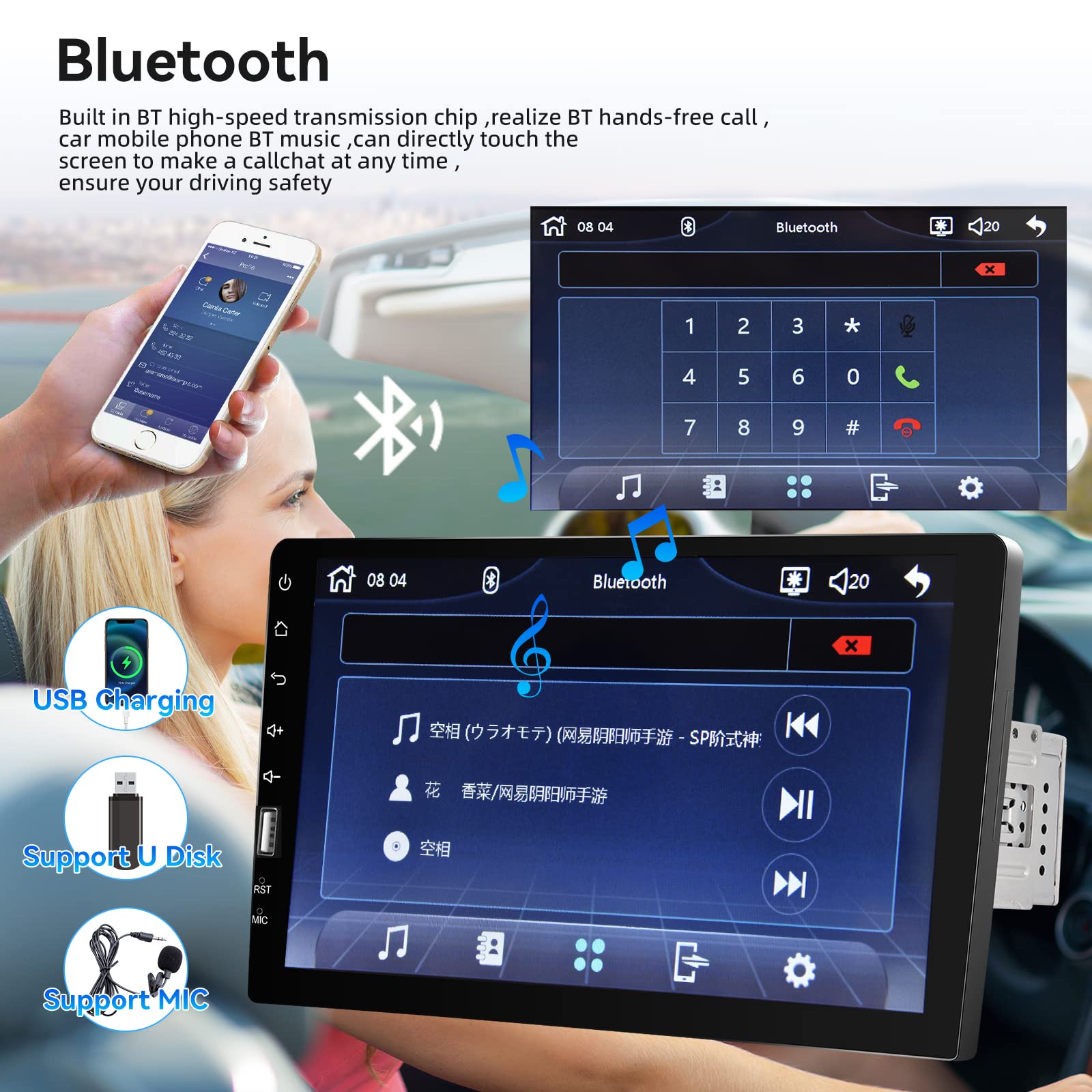 9 Inch CarPlay Single DIN Touchscreen Car Stereo with Android Auto - Bluetooth, iOS/Android Mirror Link, FM/AM Radio, USB, Backup Camera - Perfect for Toyota, Honda, Ford & More (Great for Road Trips & Daily Commute)