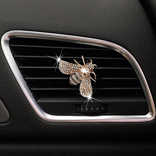 Shiny Bee Car Air Freshener - Pearl Diamond Bee Car Perfume Clip with Rhinestones for Dashboard, Vent & AC Outlet - Cute Bling Bee Charms Auto Interior Decor Accessories (Gold) | Perfect for Car, Office & Home Aromatherapy Decorations