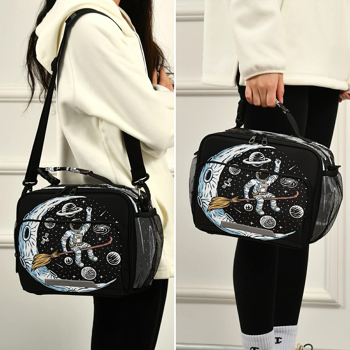 Insulated Lunch Bag with Adjustable Shoulder Strap - Astronaut & Moon Design for Women & Men - Perfect for Work, Office, School & Picnic - Keep Food Fresh & Cool All Day