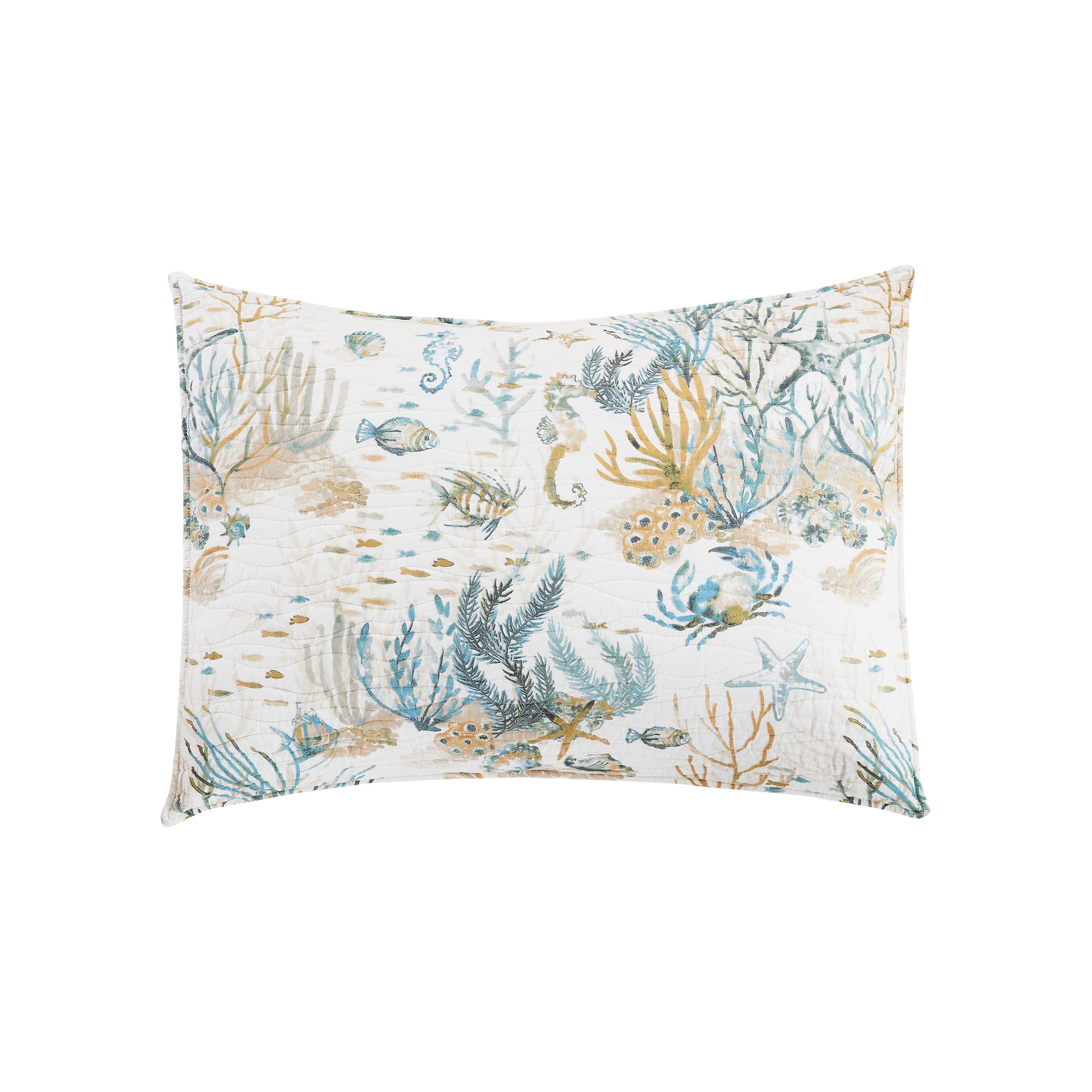 C&F Home Cerulean Shores 3-Piece Coastal Bedding Set - Reversible Seashells, Fish, Crab & Starfish Pattern Quilt Set | Full/Queen Size | Machine Washable Cotton | Perfect for Beach House, Nautical Theme Bedroom & Coastal Decor