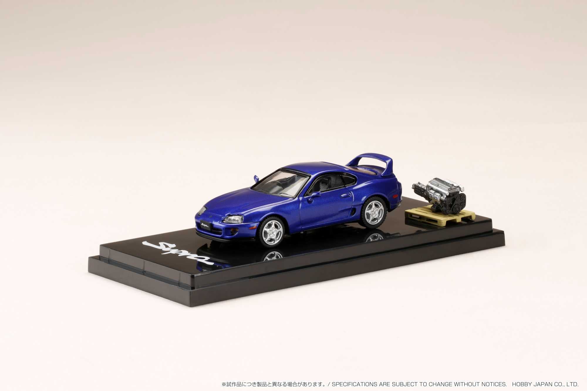 1:64 Toyota Supra RZ (A80) Blue Mica Metallic Diecast Model Car with Detailed Engine Display - Collectible Japanese Hobby Car for Display, Racing Enthusiasts & Gift Giving