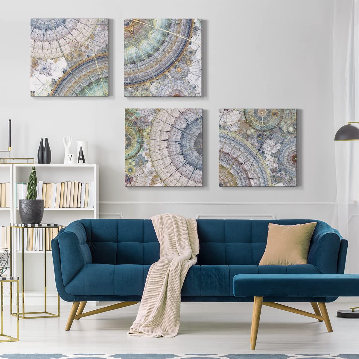 Set of 4 Modern Abstract Wall Art Paintings - 24x24 Inches Purple Canvas Prints for Living Room, Office & Bedroom Decor - Contemporary Home & Office Wall Decorations