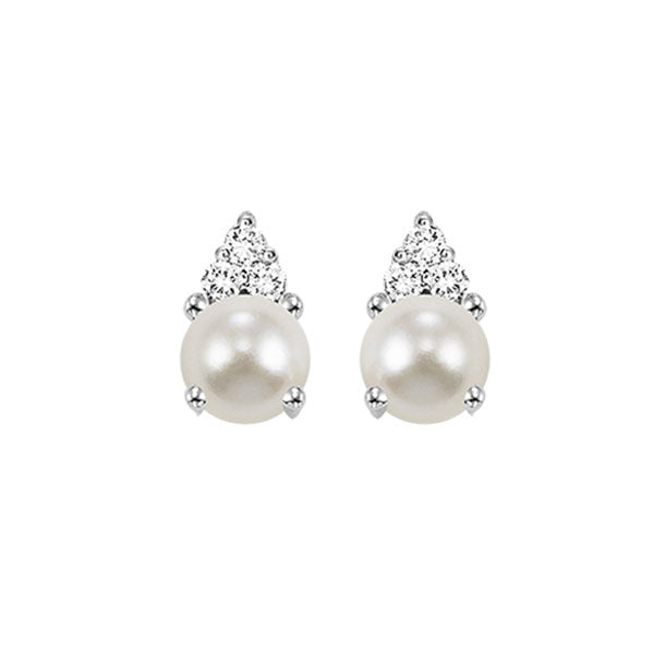 10K White Gold Diamond (1/20 CTW) & Pearl (7/8 CTW) Stud Earrings for Women - Elegant Jewelry Gift for Wedding, Anniversary & Special Occasions