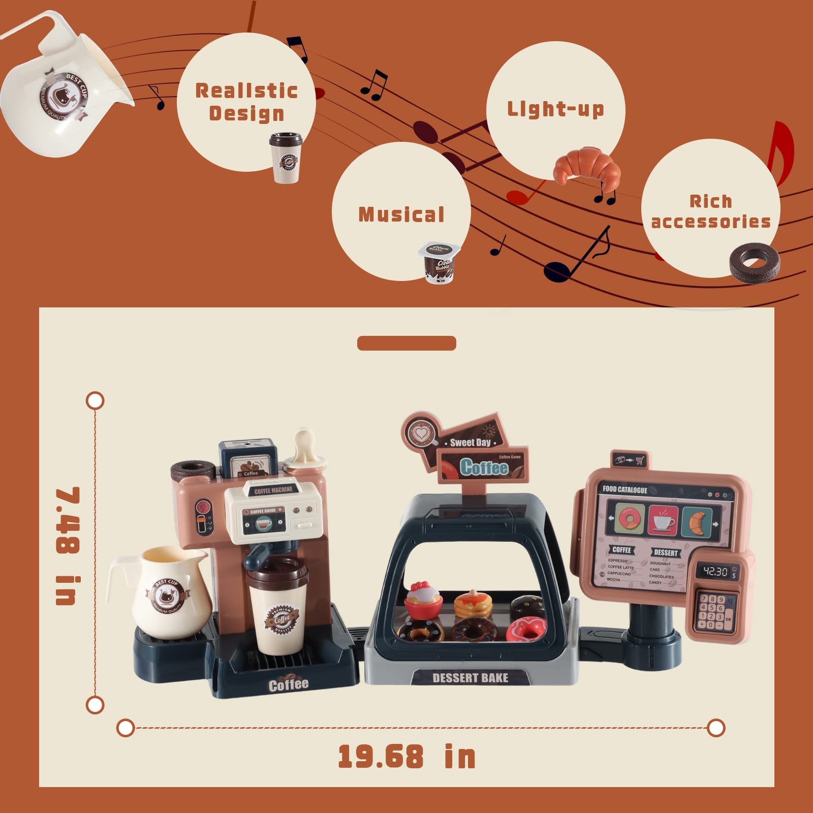 **Kids Pretend Play Coffee Maker Toy Set - Barista Playset for Boys & Girls - Fun Toy Coffee Shop with Realistic Sounds & Accessories - Perfect for Imaginative Play & Role-Playing Games**