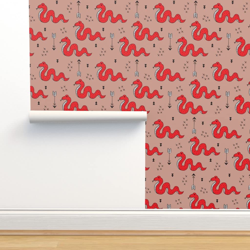 Peel & Stick Wallpaper 12ft x 2ft - Cool Kids Baby Snake Summer Reptile Arrow Geometric Gender Neutral Red Arrows Custom Removable Wallpaper by Spoonflower | Perfect for Nursery, Bedroom & Playroom Decor