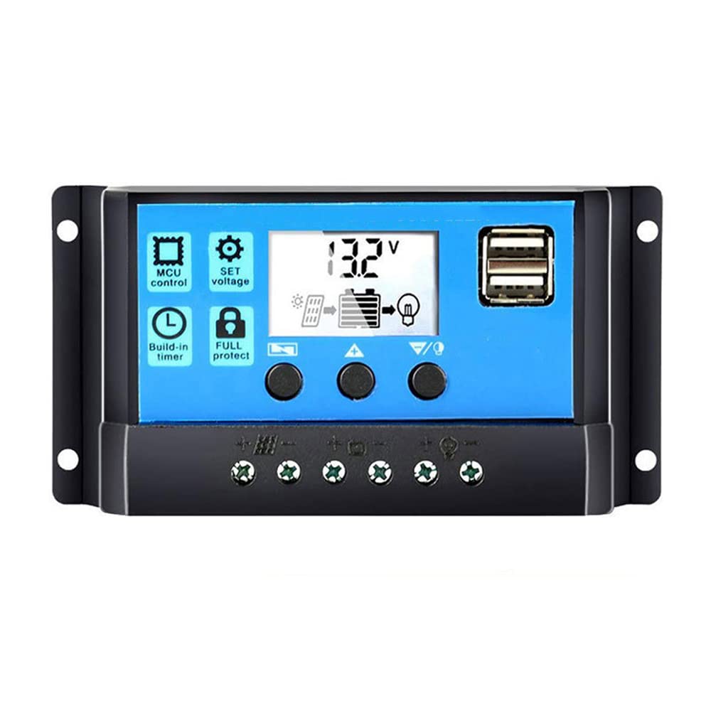 Qingyuan Universal Solar Panel Charge Controller Regulator 12V/24V Auto with Dual USB Ports - Perfect for DIY Solar Projects, RV, Boat, Off-Grid Power Systems & Camping