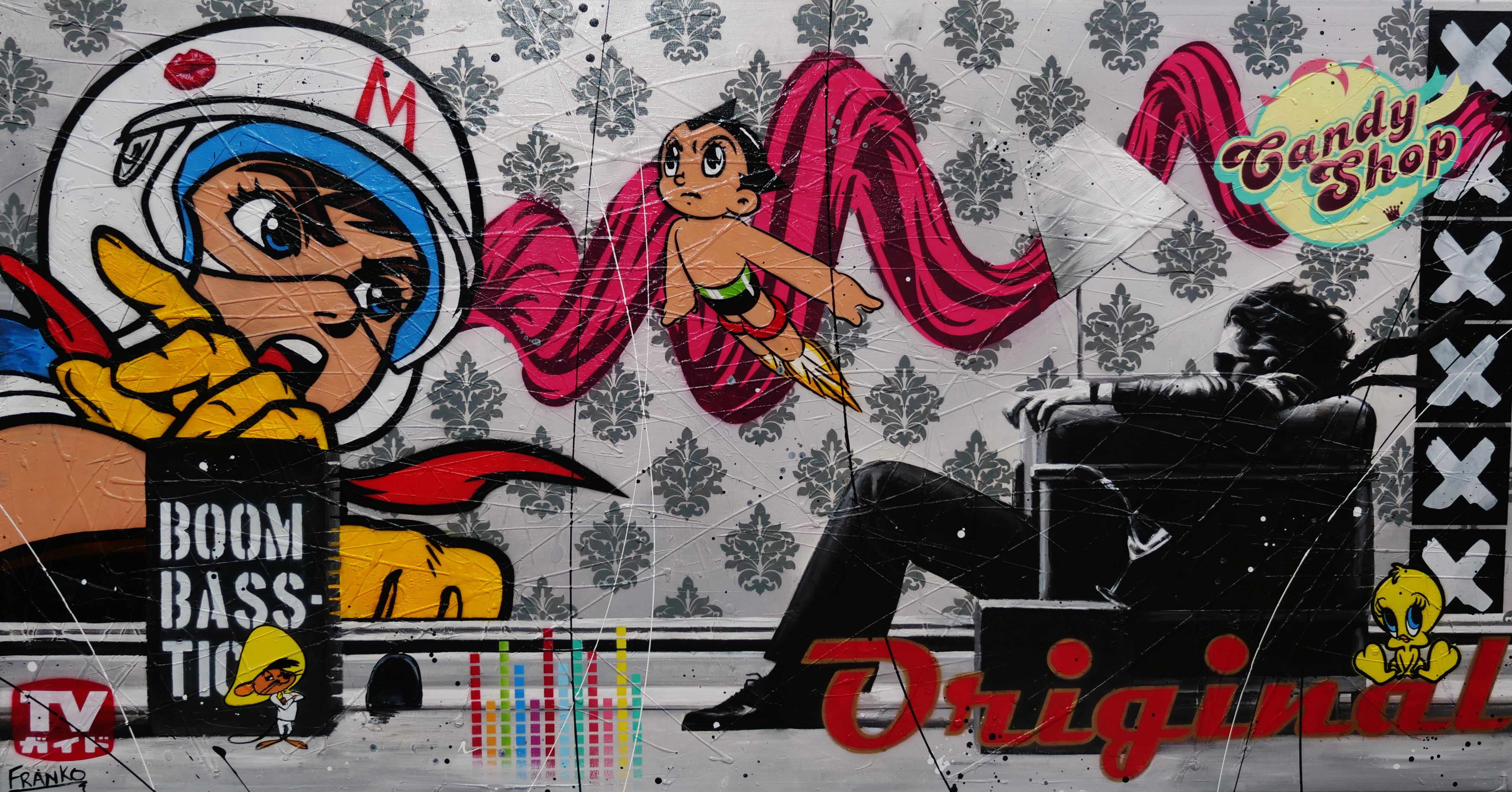 Boomtastic 190x100cm Blown Away Guy Textured Urban Pop Art Canvas Painting - Modern Wall Decor for Living Room, Bedroom & Office