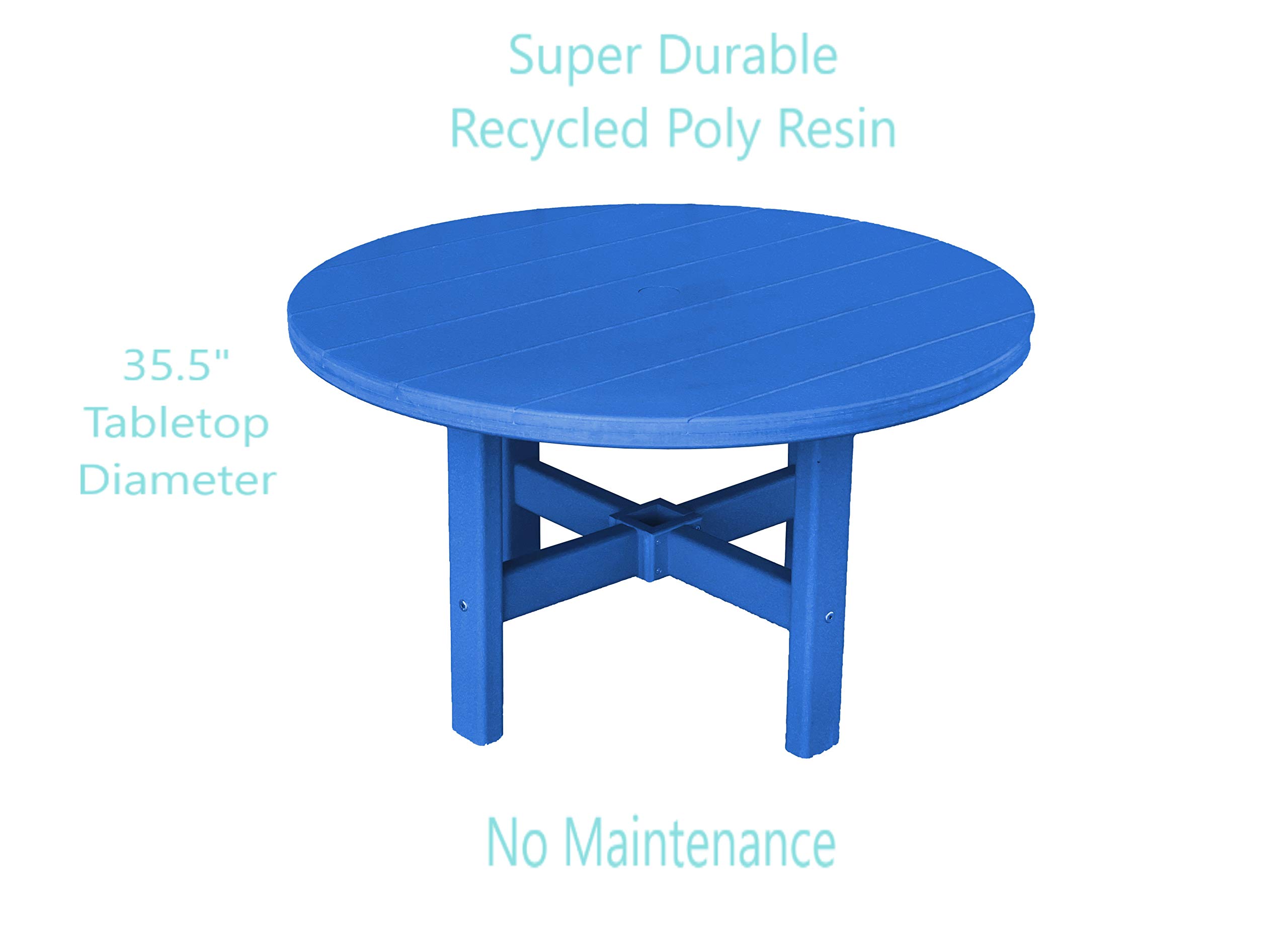 Phat Tommy Round Outdoor Coffee Table - Durable Poly Resin All-Weather Patio Furniture - Small Blue Garden Table for Poolside, Deck, or Backyard Relaxation