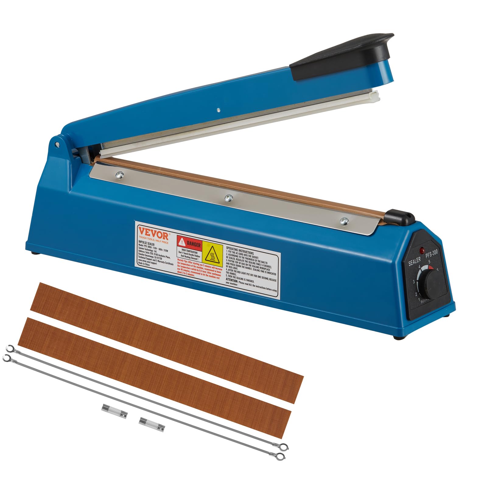VEVOR 12 Inch Manual Impulse Sealer with Adjustable Temperature Control | Heat Sealing Machine for Plastic, Mylar, PE & PP Bags | Portable Shrink Wrap Bag Sealer with Extra Replacement Kit | Ideal for Food Packaging, Retail & Warehouse Use