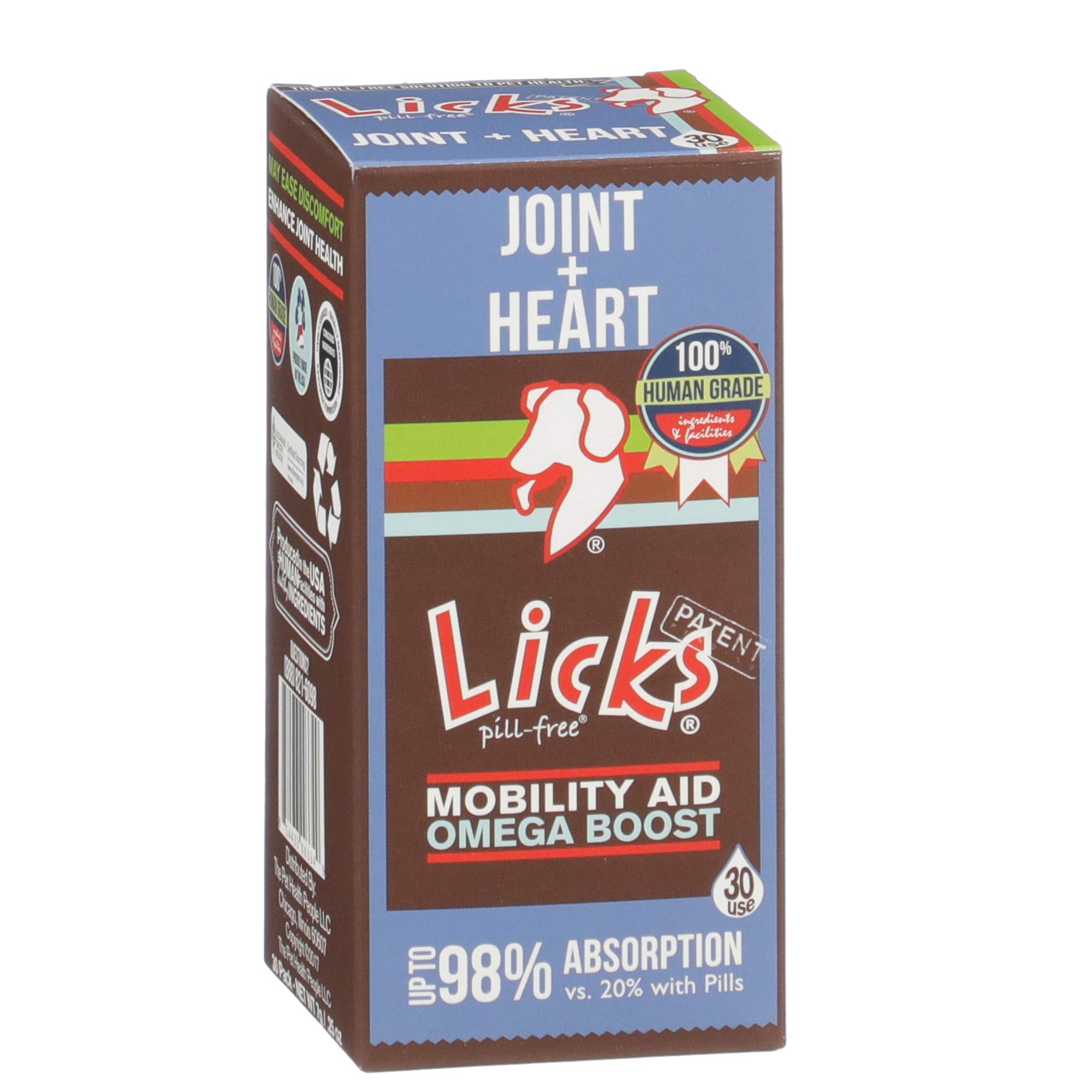 Licks Pill-Free Dog Joint and Heart Supplement - Glucosamine & Omega 3 Fish Oil for Joint Support & Inflammation Relief - Easy Gel Packets (30 Servings) - Perfect for Active & Senior Dogs at Home or Outdoor Adventures