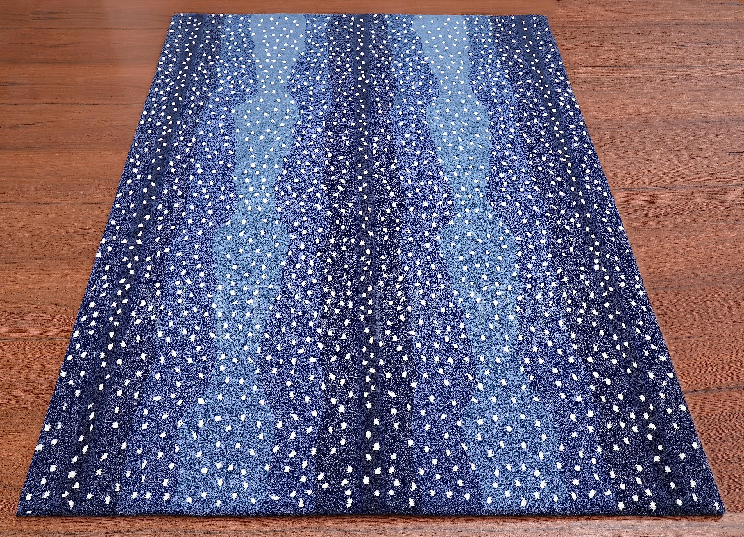 Handmade Wool Area Rugs for Living Room, Bedroom & Dining Room – 5’ x 8’ Traditional Handcrafted Carpet with Natural Latex Backing & 100% Cotton – Antelope Blue – Perfect for Cozy Home Decor & High-Traffic Areas
