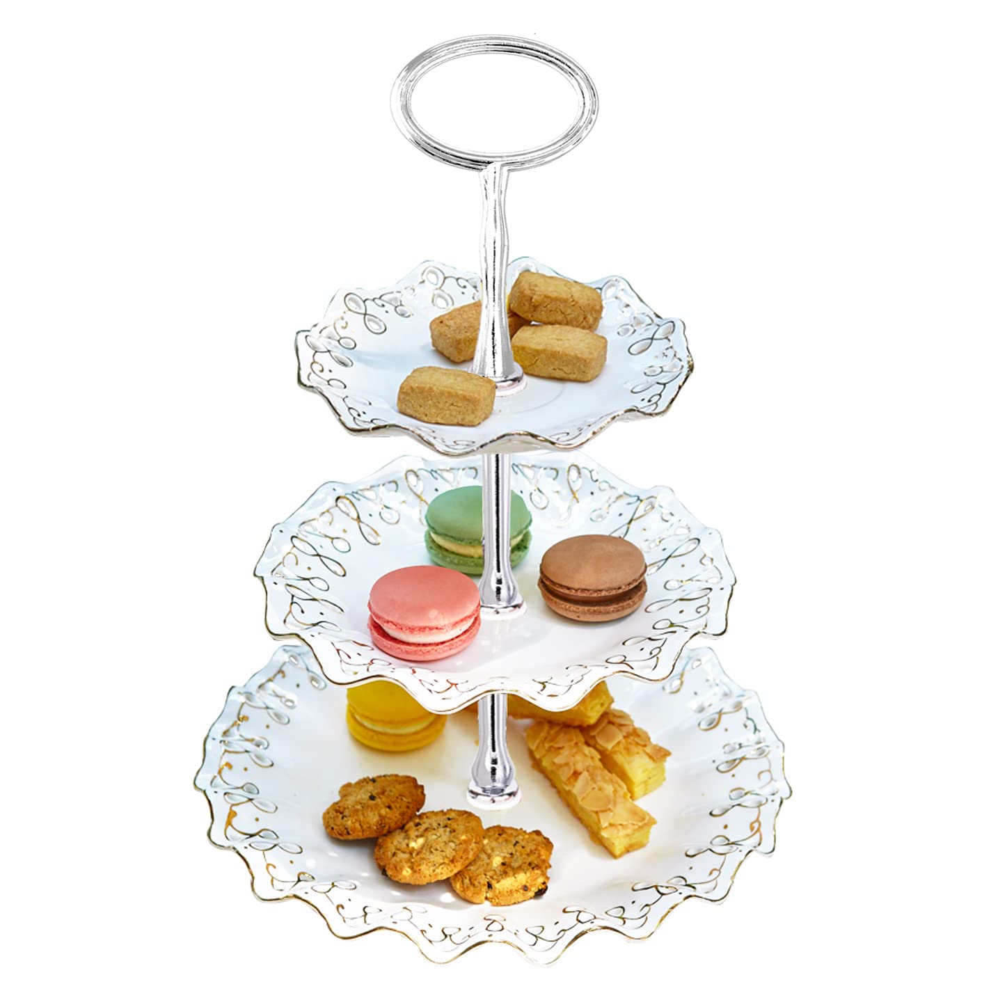 3-Tier 15 Inches Silver Oval Cupcake Stand - Sturdy Metal Cake Display Stand for DIY Baking, Wedding, Birthday Party, Baby Shower - Perfect for Serving Cupcakes, Fruits, Snacks & Desserts at Events & Home Decor