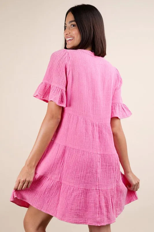 Plus Size Woven Pink Mini Dress for Women - Flowy Summer Casual Dress with Pockets | Perfect for Beach, Party & Date Night Outfits