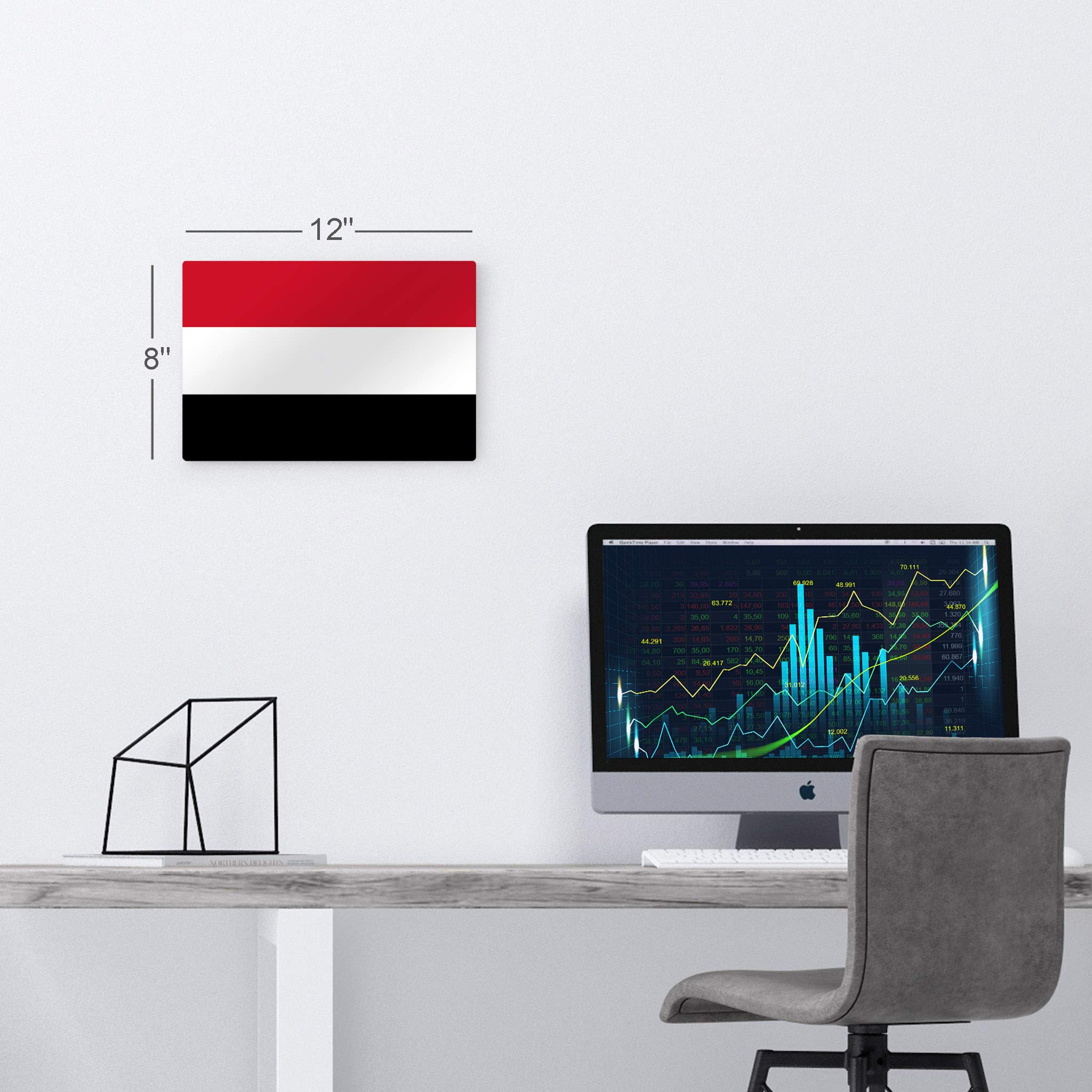 Yemen Flag Metal Wall Art Print - 24x36 Inches, Ready to Hang, Made in USA | Modern Home & Office Decor for Living Room, Dorm, Bedroom, Kitchen, Man Cave, Sports Club & Bar | Perfect for Patriotic Displays, Game Day Parties & Cultural Decorations