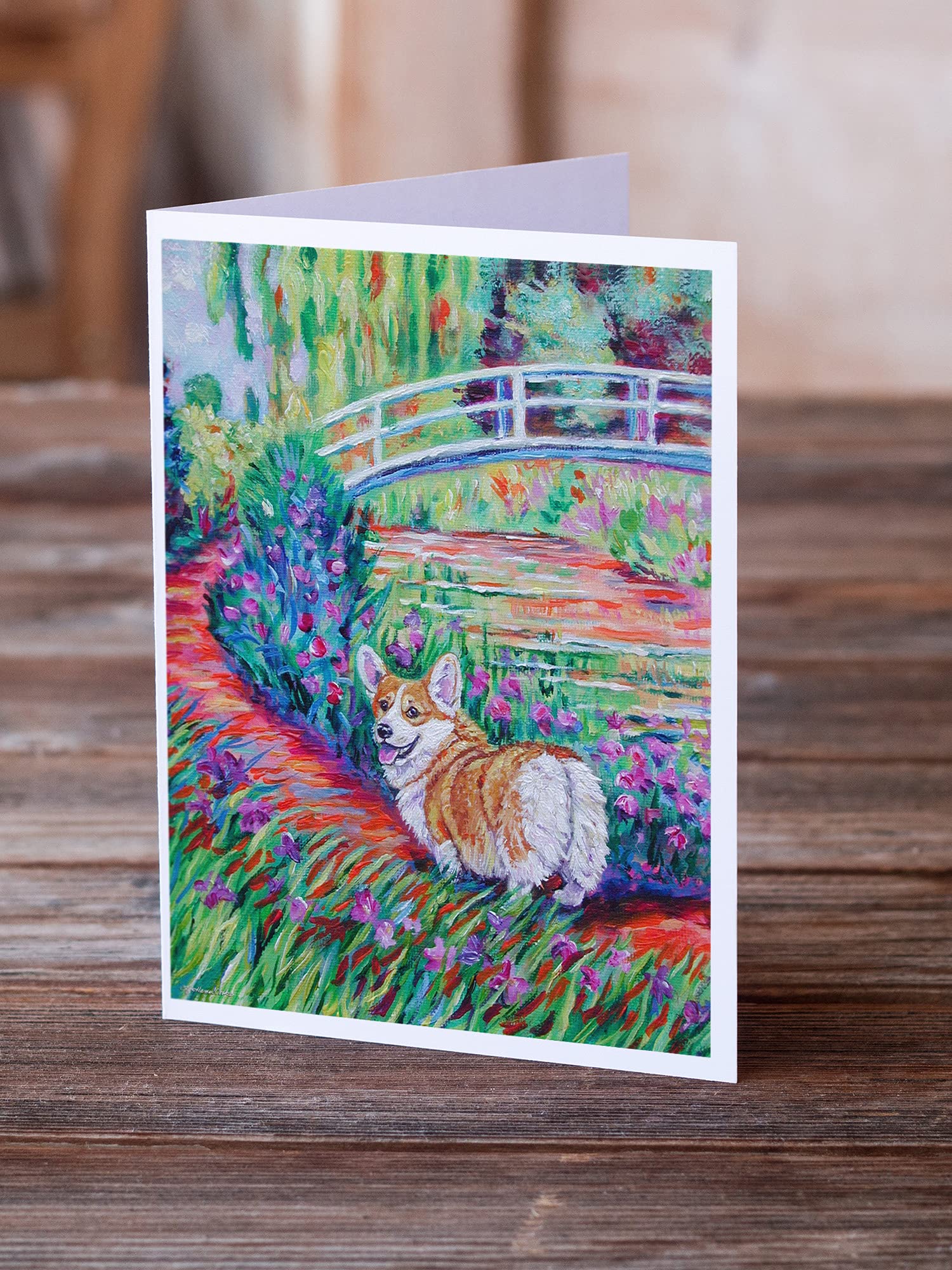 Caroline's Treasures 7298GCA7P Corgi Footbridge Blank Greeting Cards - Pack of 8 Whimsical A7 Size (5x7) Note Cards with Envelopes | Perfect for Birthday Wishes, Thank You Notes & Special Occasions