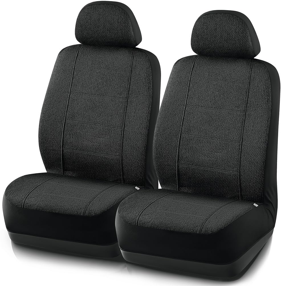 Premium Low Back Flax Car Seat Covers - Heavy Duty Breathable Front Seat Protectors with Airbag Compatibility (Not Seat Belt Compatible), Universal Fit for Most Cars, Trucks, SUVs & Vans - Black - Perfect for Commuting, Road Trips & Daily Driving Protection