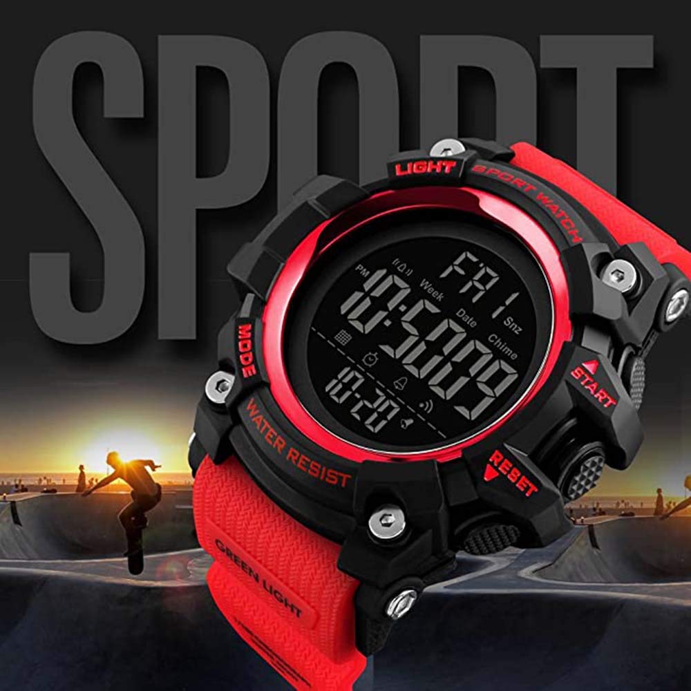 Gosasa Men's Sports Watch - Waterproof Digital LED Stopwatch with Countdown, 12/24 Hour Time Display, Multifunctional Wristwatch for Running, Gym & Outdoor Activities (Black)