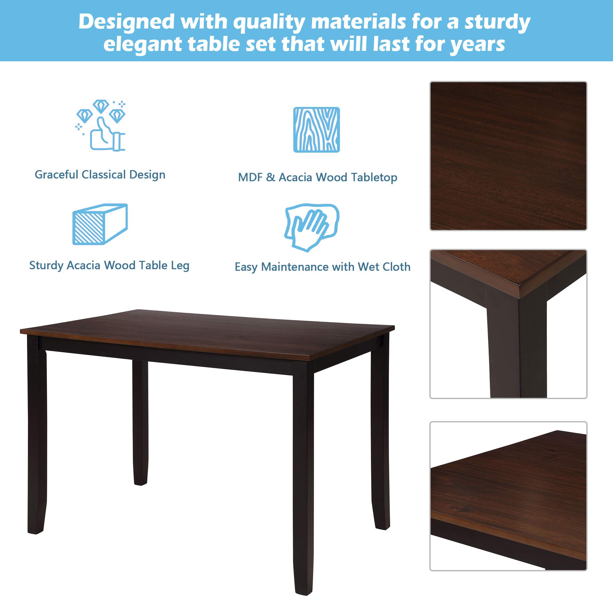 Harper & Bright Designs 4-Piece Wood Dining Table Set - Black & Cherry Kitchen Table with Chairs for Small Spaces, Breakfast Nooks, and Cozy Dining Rooms