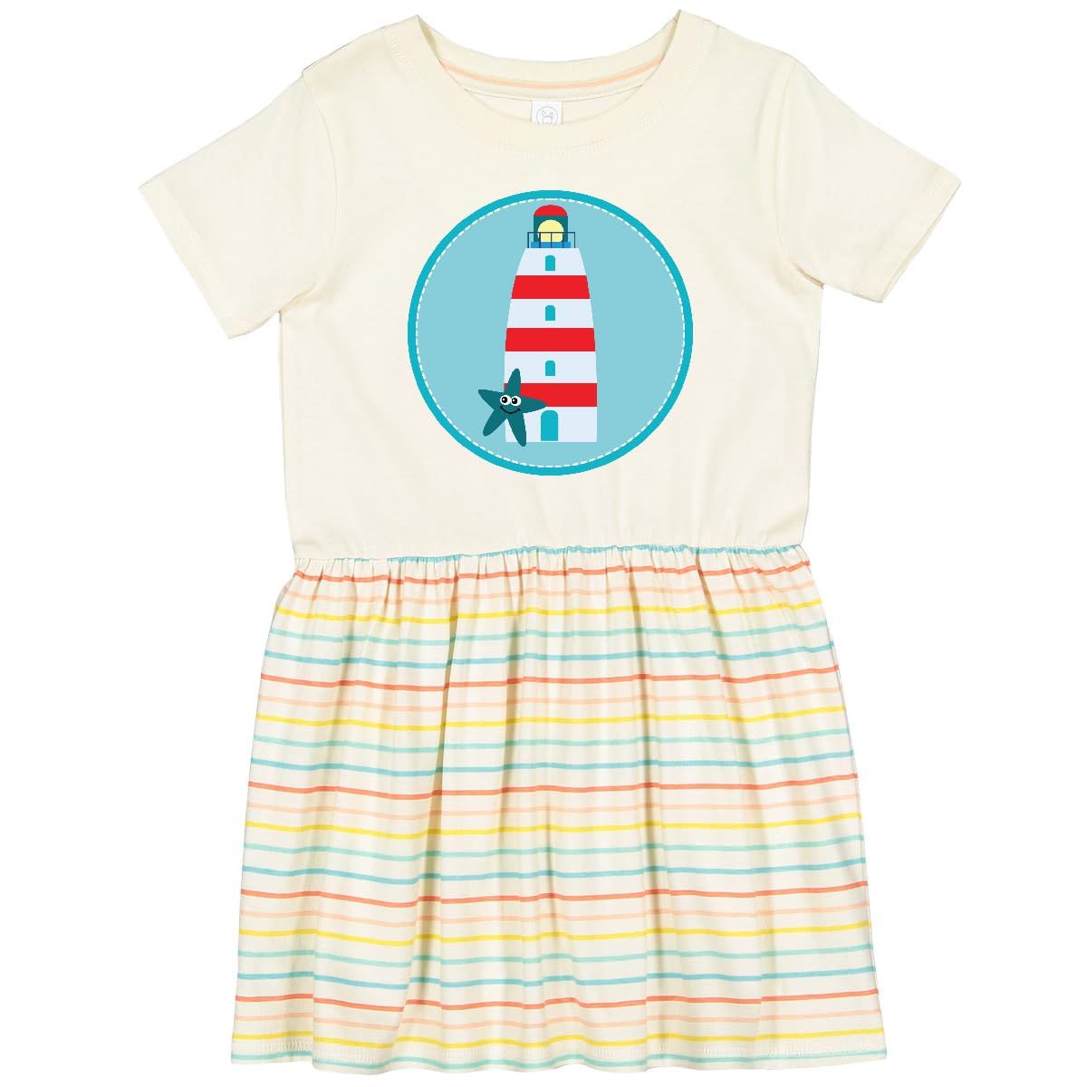 Inktastic Lighthouse Nautical Beach Toddler Dress - Cute Summer Outfit for Girls, Baby Beachwear, Coastal Theme Toddler Clothing for Seaside Vacation & Photoshoots