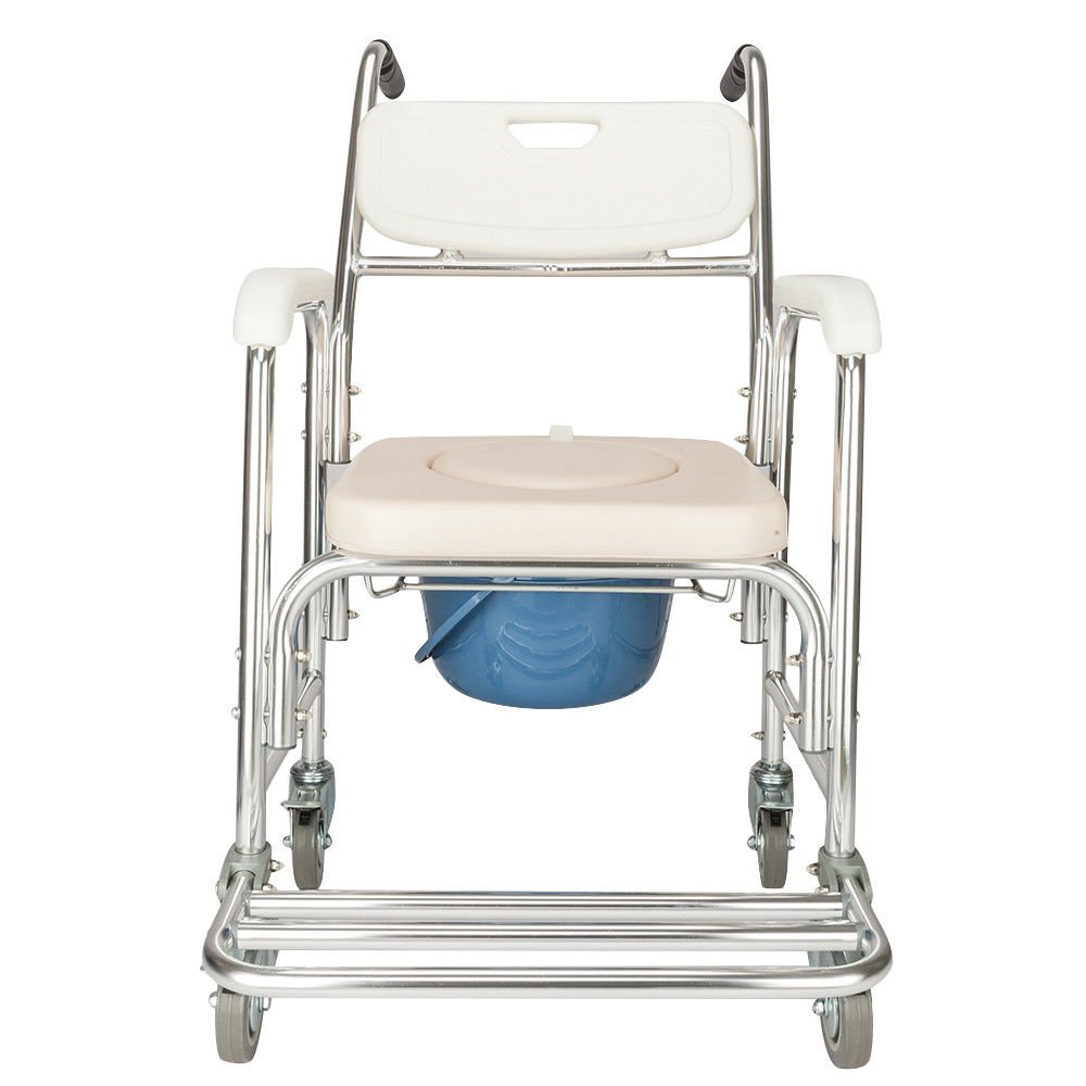 Lightweight Wheelchair Commode with Padded Seat - Shower & Bedside Transport Chair for Elderly & Disabled - Ideal for Bathroom Safety & Home Care Assistance