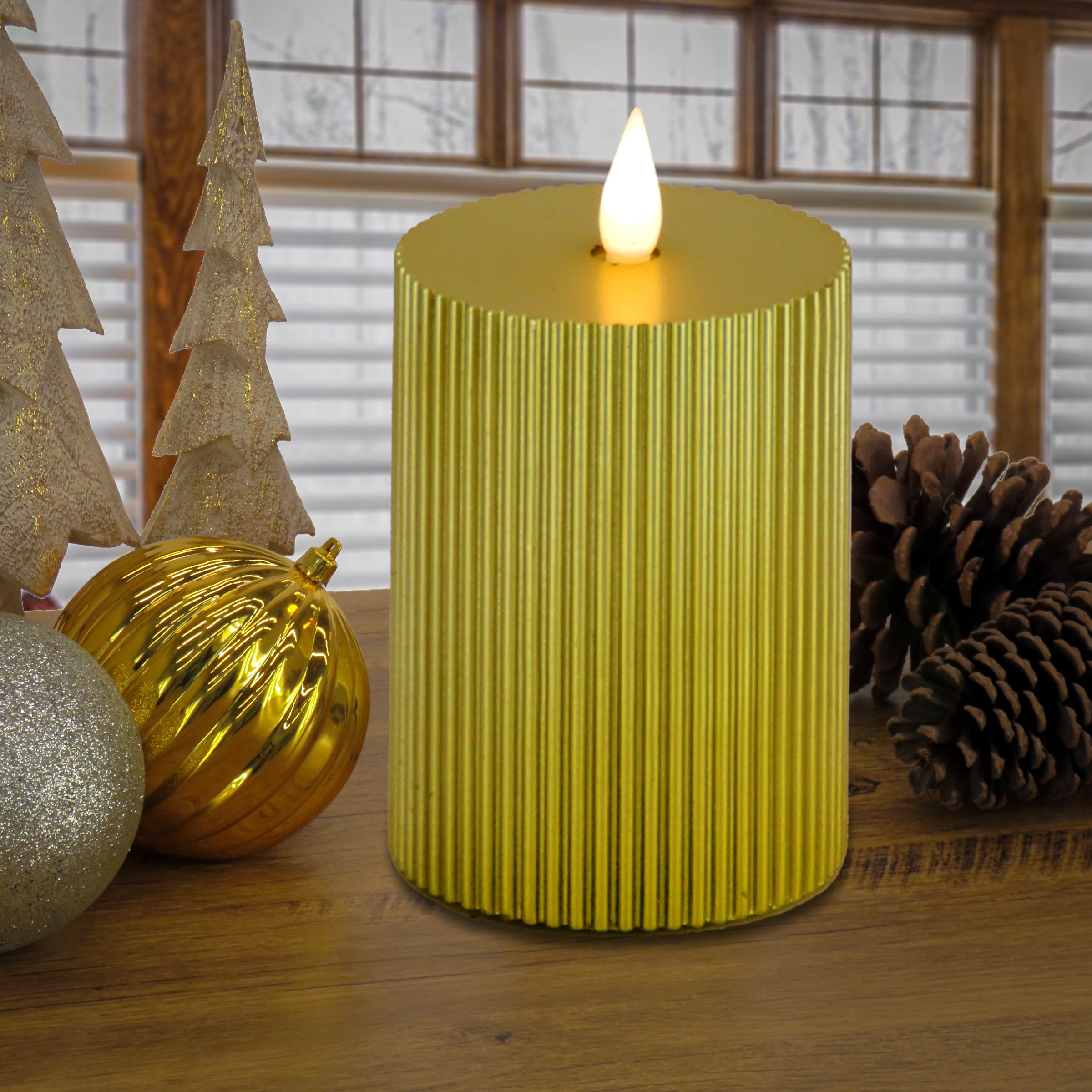 HGTV Home Collection Flameless Georgetown Pillar Candle - 5x11 Inches, Gold LED Decorative Candle for Home Decor, Wedding Centerpieces & Holiday Table Settings