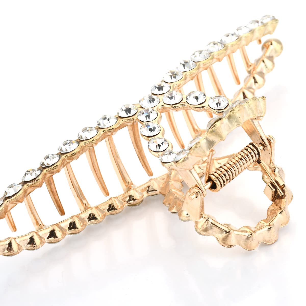 Glamifirsto Rhinestone Hair Claw Clips for Women - Large Gold Metal Hair Barrettes & Jaw Clamps for Thick Hair - Elegant Hair Accessories for Parties, Weddings & Everyday Styling