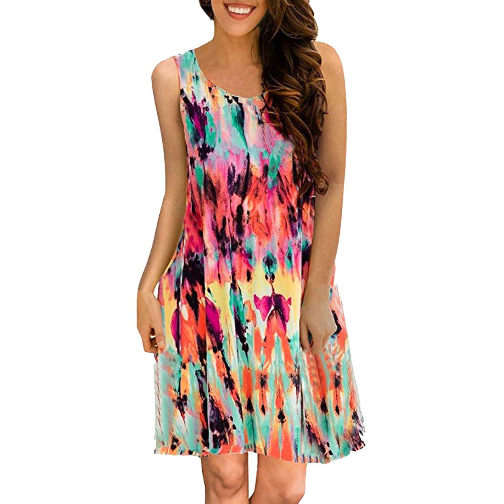 Women's Floral Printed Sleeveless Swing Dress - Casual Summer Sundress with Pockets | Perfect for Beach Vacation, Garden Party & Daily Wear