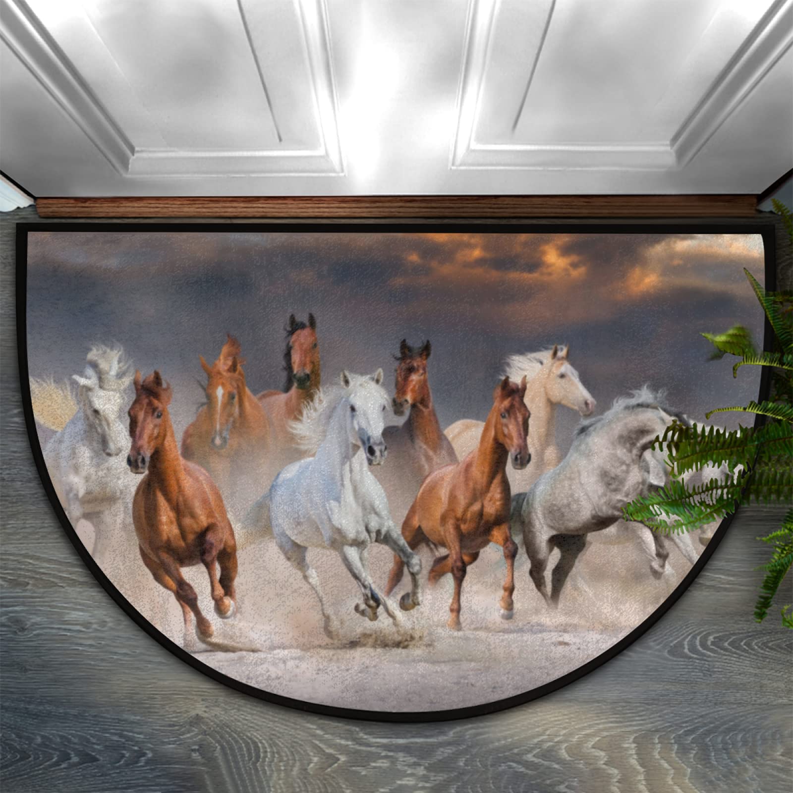 Premium Half Round Door Mat 24x36 Inches - Non-Slip Outdoor Entrance Rug for High Traffic Areas, Garage & Patio - Durable Welcome Mat with Running Horse Design - Perfect for Front Door, Deck & Mudroom