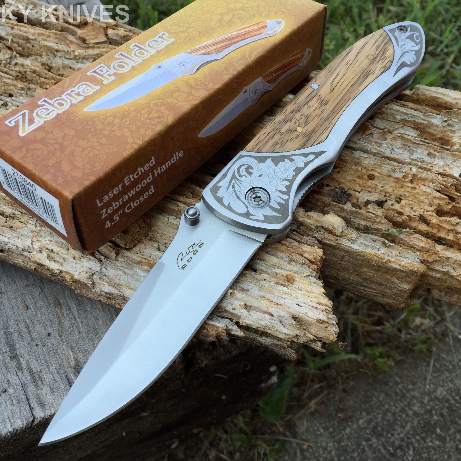 SZCO SUPPLIES 210840 Rite Edge Zebra Wood Folding Knife - Premium Pocket Knife for Camping, Hiking & Outdoor Adventures