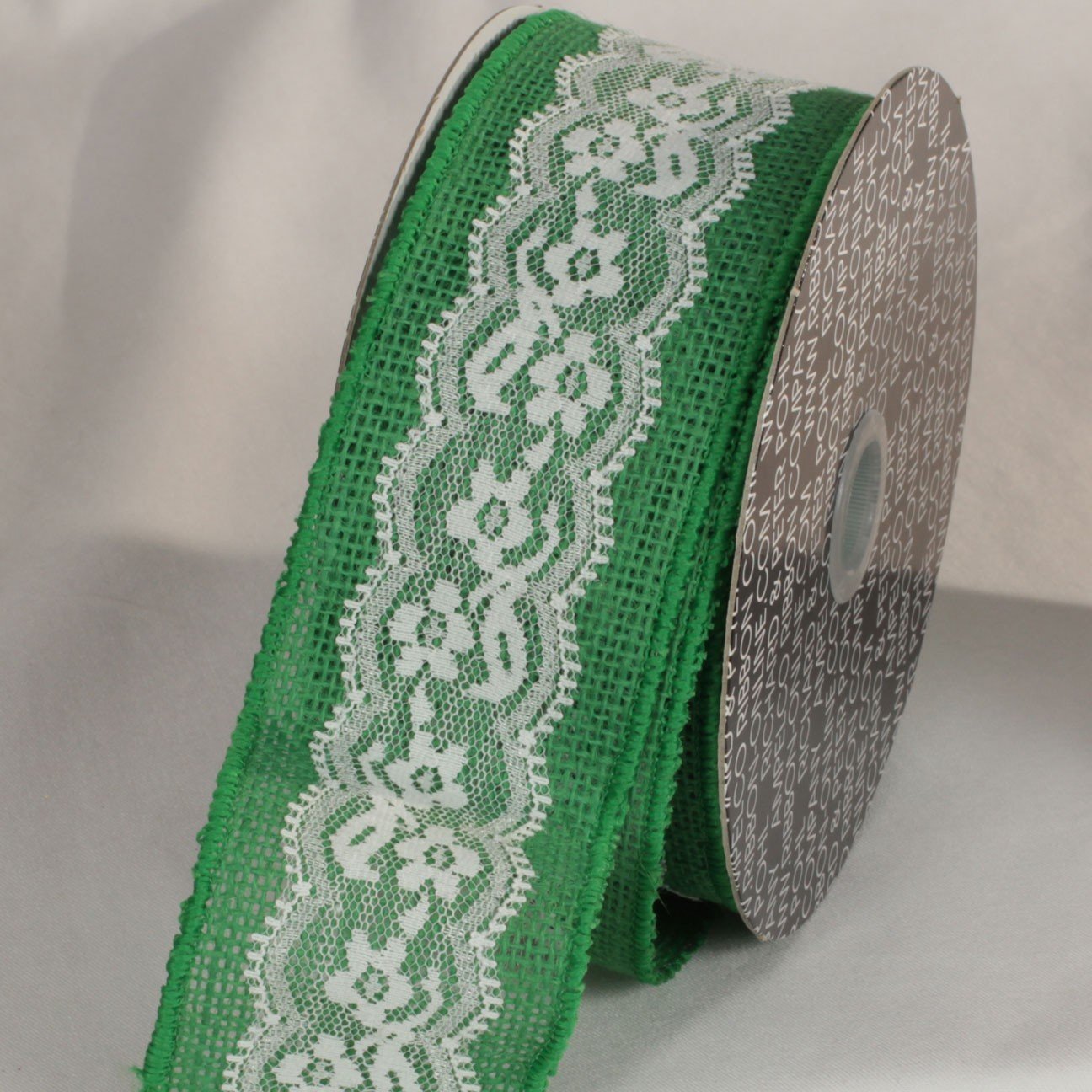 The Ribbon People Green and White Floral Lace Wired Craft Ribbon - 2.5 Inch x 10 Yards for DIY Wedding Decorations, Gift Wrapping & Scrapbooking