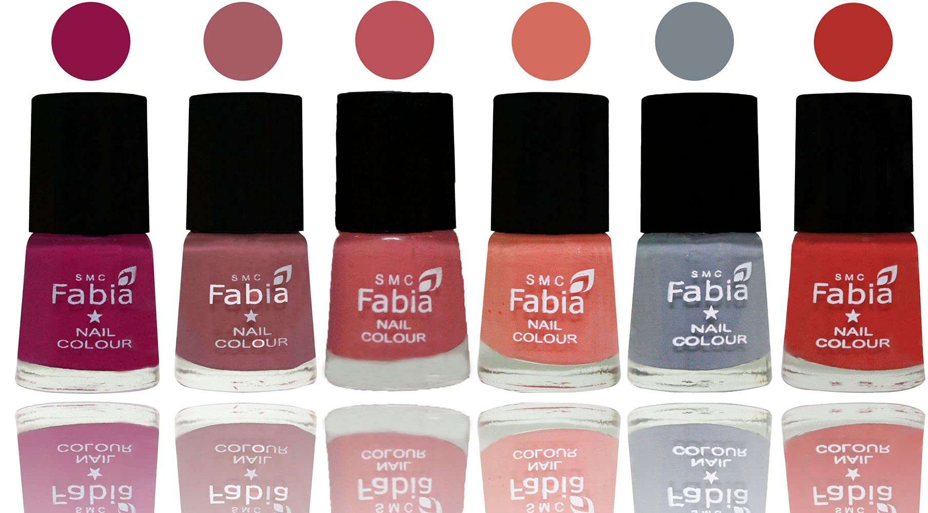 SMC Fabia Shine Bright Glossy Nail Polish Set of 6 Colors - Long Lasting Nail Paint for Women, Gift Ready - Perfect for Parties, Weddings & Everyday Wear (Color 02764)