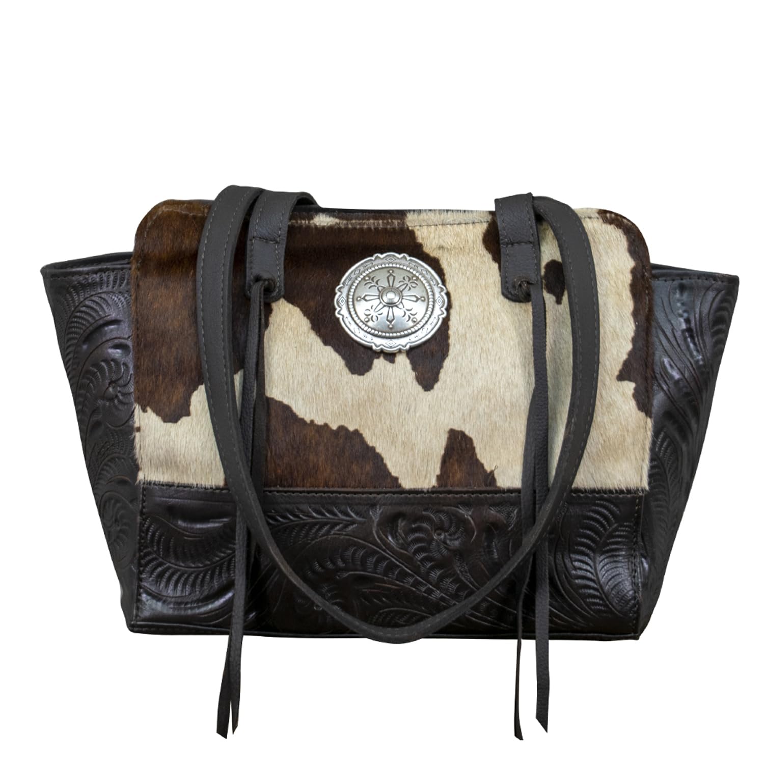 American West Leather Concealed Carry Tote for Women - Premium Hair-On Cowhide Handbag | Stylish & Functional Everyday Purse for Work, Travel & Outings