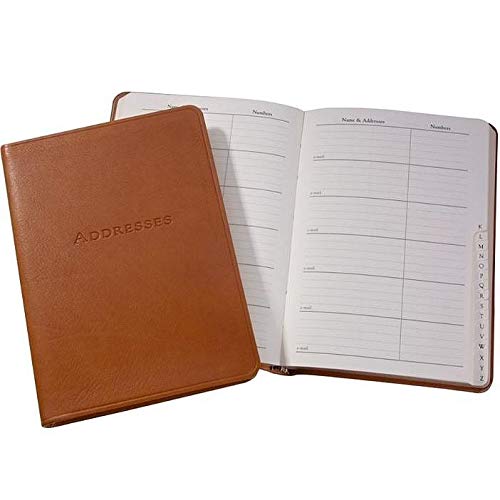 Premium British-Tan Calfskin Leather Desk Address Book - 7-Inch Professional Organizer for Office, Home & Business | Classic Contact Management Solution