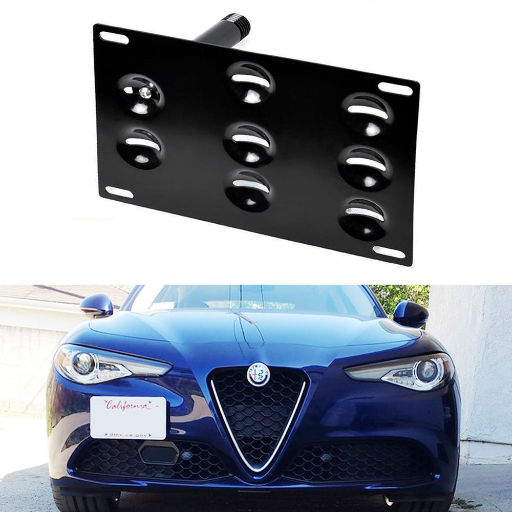 2017-2023 Alfa Romeo Giulia Front Bumper Tow Hook License Plate Mount Bracket - No Drill Installation for Custom Car Styling & Track Day Compliance