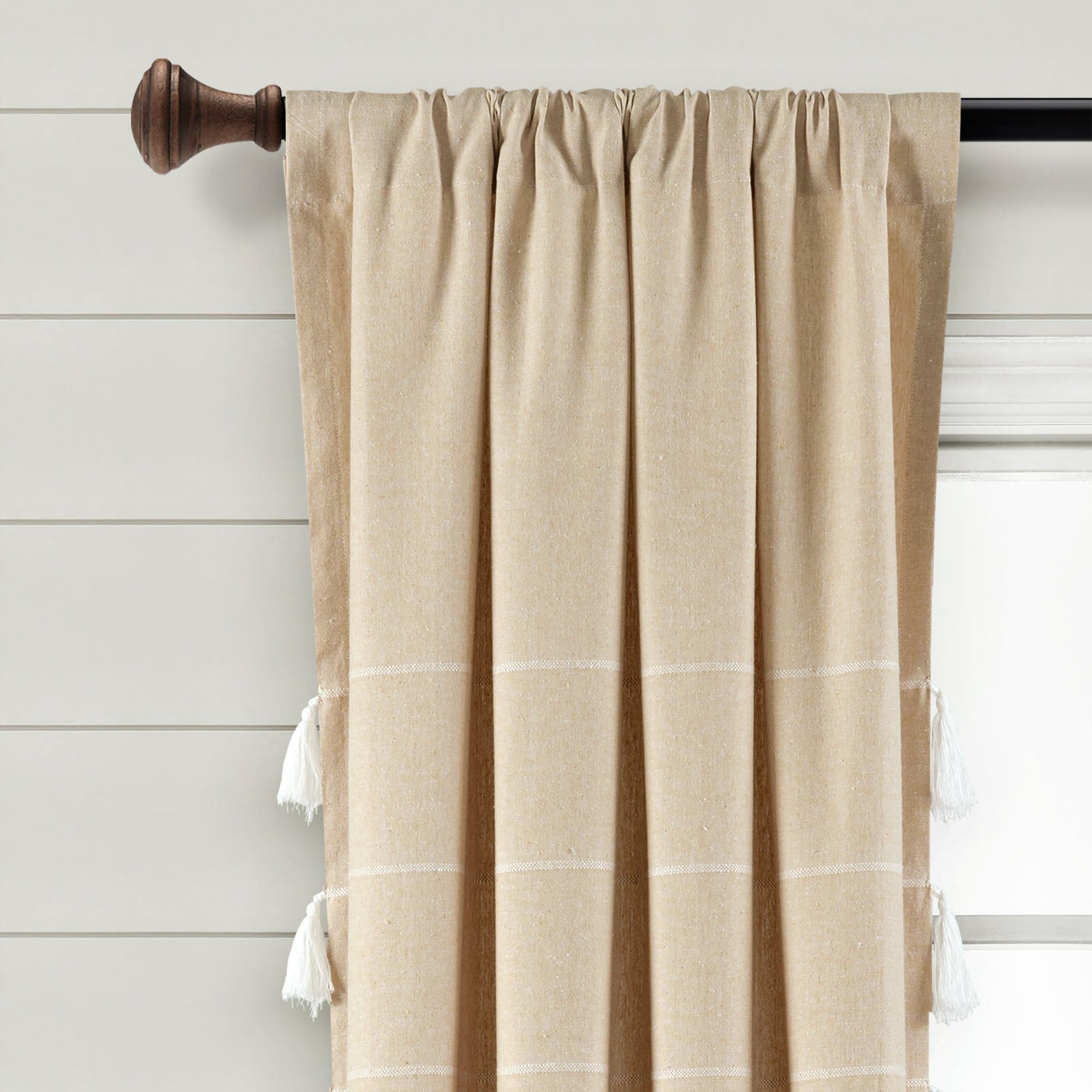 Farmhouse Boho Stripe Woven Tassel Window Curtains - Yarn Dyed Recycled Cotton Blend Panel Set (2 Pack) for Living Room, Bedroom & Dining Room Decor