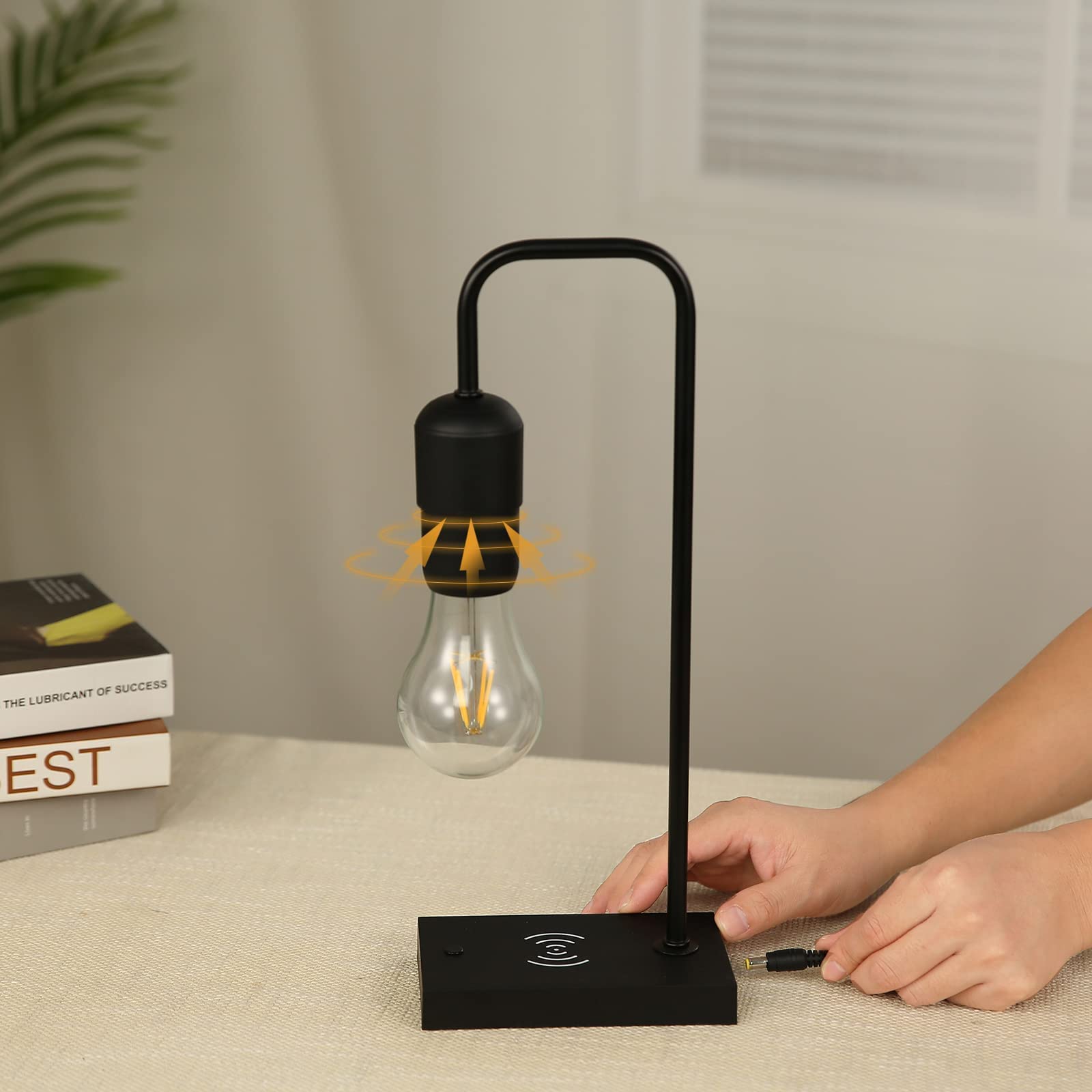 Magnetic Levitating Lamp with LED Light Bulb - Wireless Charger & Auto Control - Floating Desk Decor for Home Office, Bedroom, and Gift Ideas