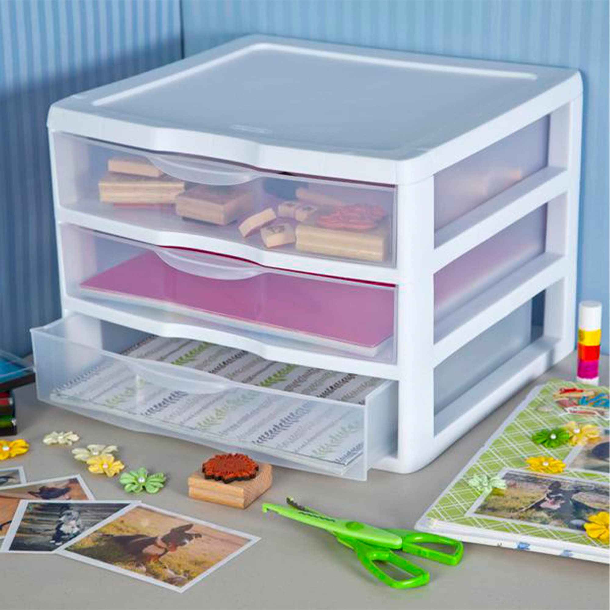 Sterilite 12-Pack 3 Drawer Desk Organizer for Office Supplies - White Plastic Storage Bins for Stationery, Pens & Small Items - Perfect for Home Office, School & Workspace Organization